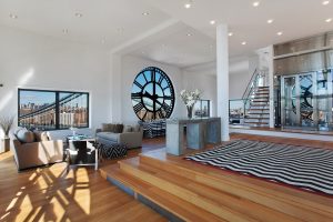 clock tower penthouse condo home open concept living space