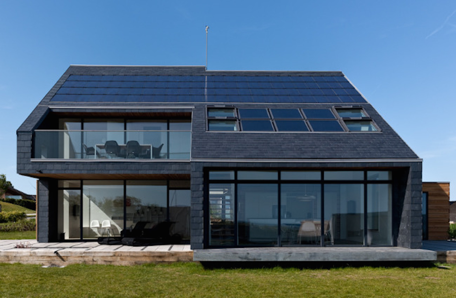 solar panels on solar powered home luxury modern house black